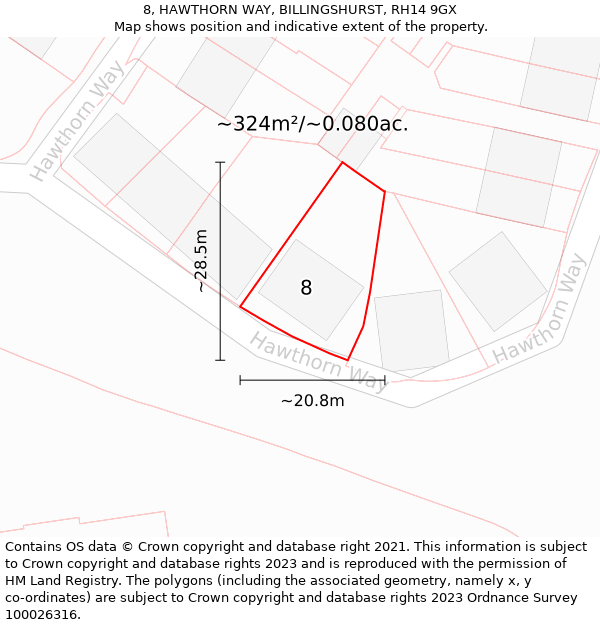 8, HAWTHORN WAY, BILLINGSHURST, RH14 9GX: Plot and title map