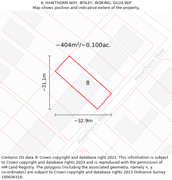 8, HAWTHORN WAY, BISLEY, WOKING, GU24 9DF: Plot and title map