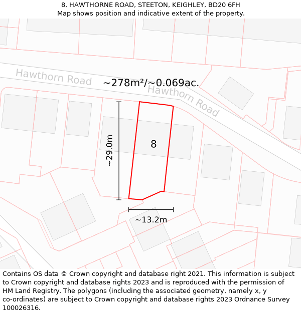 8, HAWTHORNE ROAD, STEETON, KEIGHLEY, BD20 6FH: Plot and title map