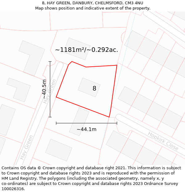 8, HAY GREEN, DANBURY, CHELMSFORD, CM3 4NU: Plot and title map