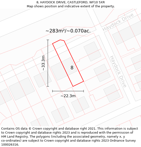 8, HAYDOCK DRIVE, CASTLEFORD, WF10 5XR: Plot and title map