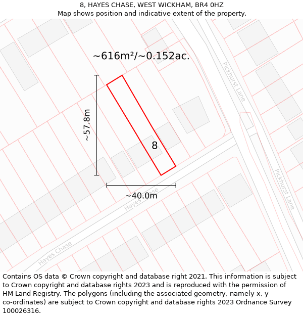 8, HAYES CHASE, WEST WICKHAM, BR4 0HZ: Plot and title map