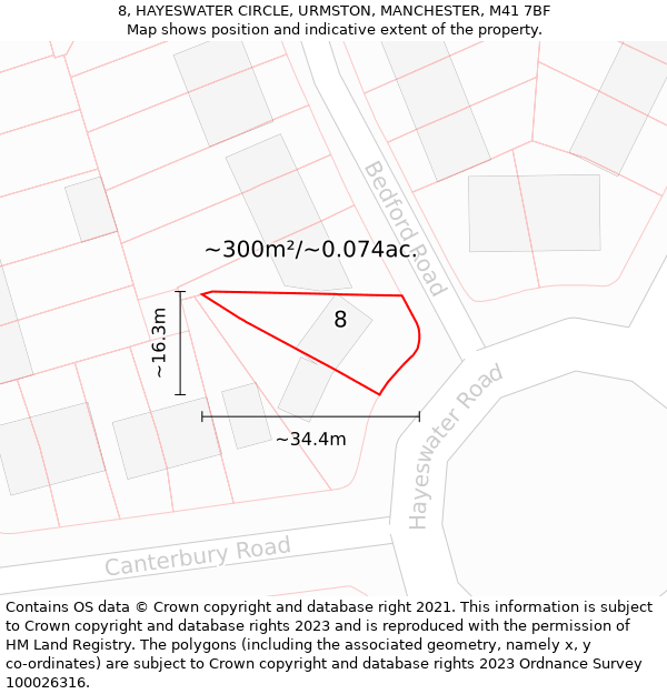 8, HAYESWATER CIRCLE, URMSTON, MANCHESTER, M41 7BF: Plot and title map