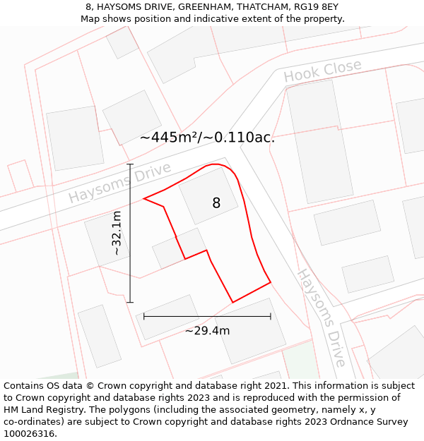 8, HAYSOMS DRIVE, GREENHAM, THATCHAM, RG19 8EY: Plot and title map