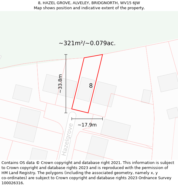 8, HAZEL GROVE, ALVELEY, BRIDGNORTH, WV15 6JW: Plot and title map