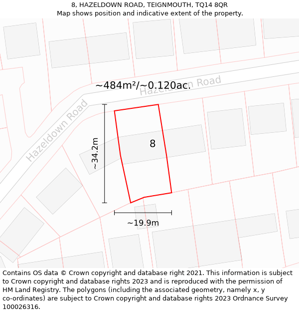 8, HAZELDOWN ROAD, TEIGNMOUTH, TQ14 8QR: Plot and title map