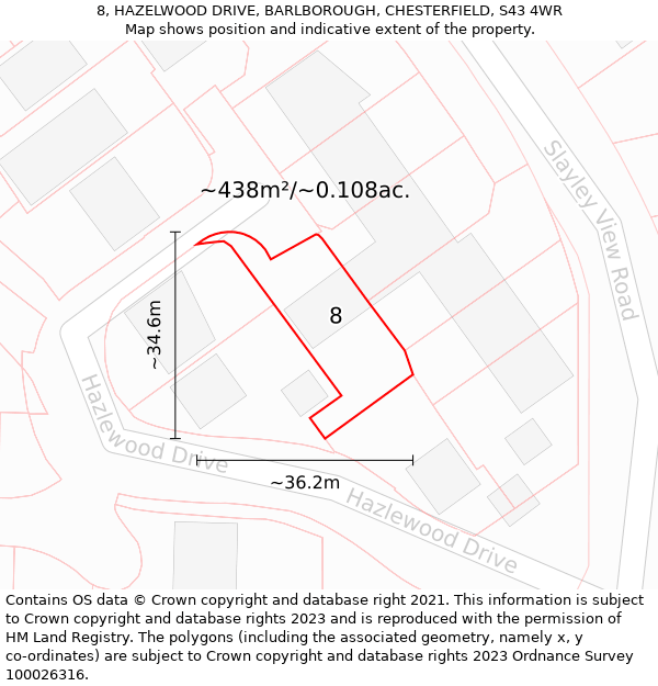 8, HAZELWOOD DRIVE, BARLBOROUGH, CHESTERFIELD, S43 4WR: Plot and title map