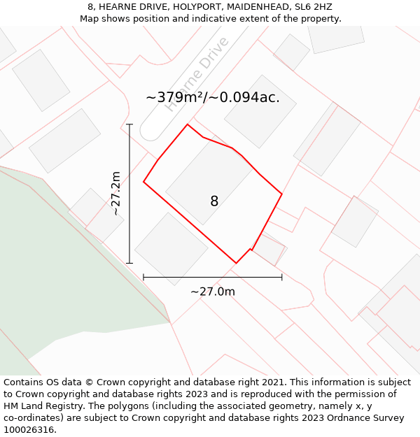 8, HEARNE DRIVE, HOLYPORT, MAIDENHEAD, SL6 2HZ: Plot and title map