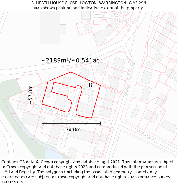 8, HEATH HOUSE CLOSE, LOWTON, WARRINGTON, WA3 2SN: Plot and title map