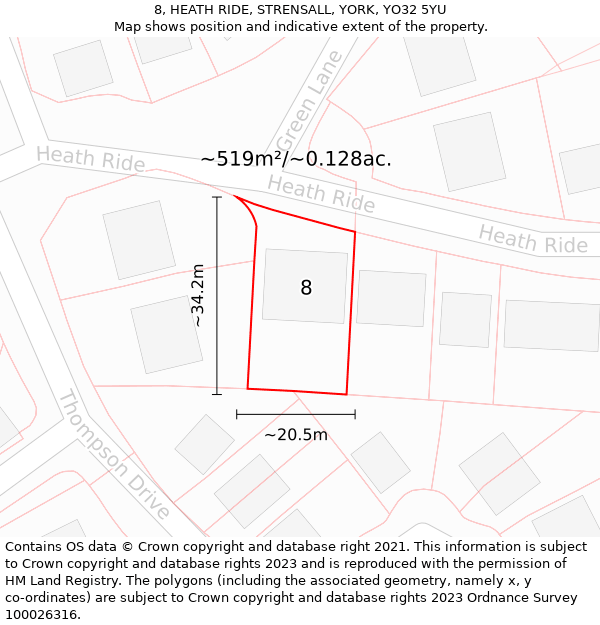 8, HEATH RIDE, STRENSALL, YORK, YO32 5YU: Plot and title map