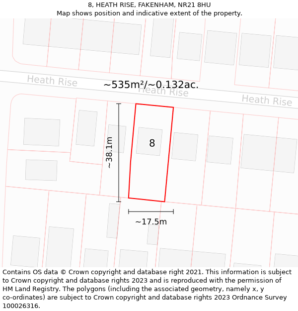 8, HEATH RISE, FAKENHAM, NR21 8HU: Plot and title map