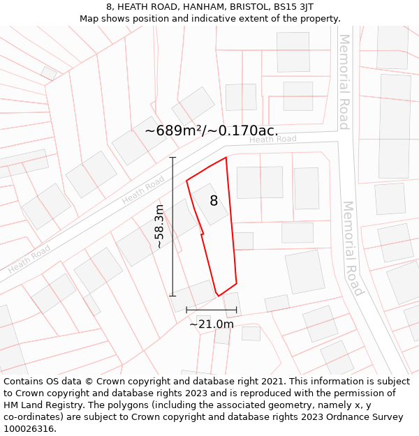 8, HEATH ROAD, HANHAM, BRISTOL, BS15 3JT: Plot and title map