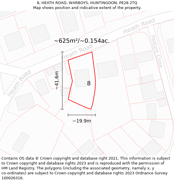 8, HEATH ROAD, WARBOYS, HUNTINGDON, PE28 2TQ: Plot and title map