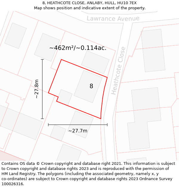 8, HEATHCOTE CLOSE, ANLABY, HULL, HU10 7EX: Plot and title map