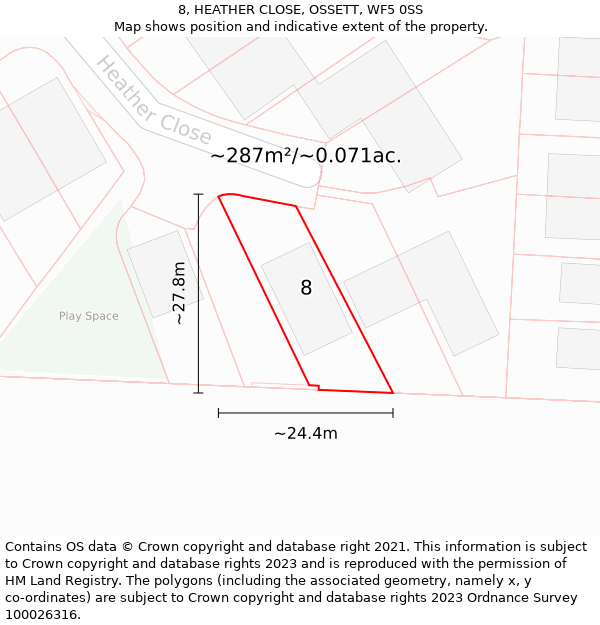 8, HEATHER CLOSE, OSSETT, WF5 0SS: Plot and title map