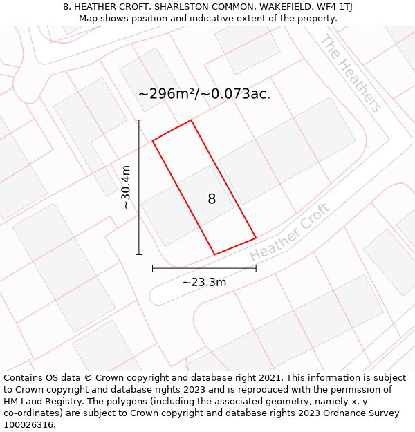 8, HEATHER CROFT, SHARLSTON COMMON, WAKEFIELD, WF4 1TJ: Plot and title map