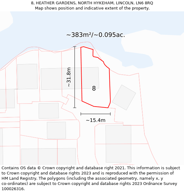 8, HEATHER GARDENS, NORTH HYKEHAM, LINCOLN, LN6 8RQ: Plot and title map