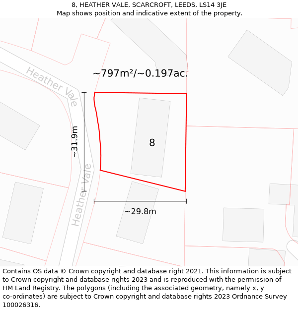 8, HEATHER VALE, SCARCROFT, LEEDS, LS14 3JE: Plot and title map