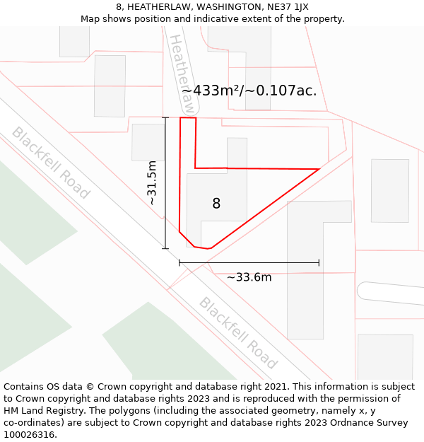 8, HEATHERLAW, WASHINGTON, NE37 1JX: Plot and title map