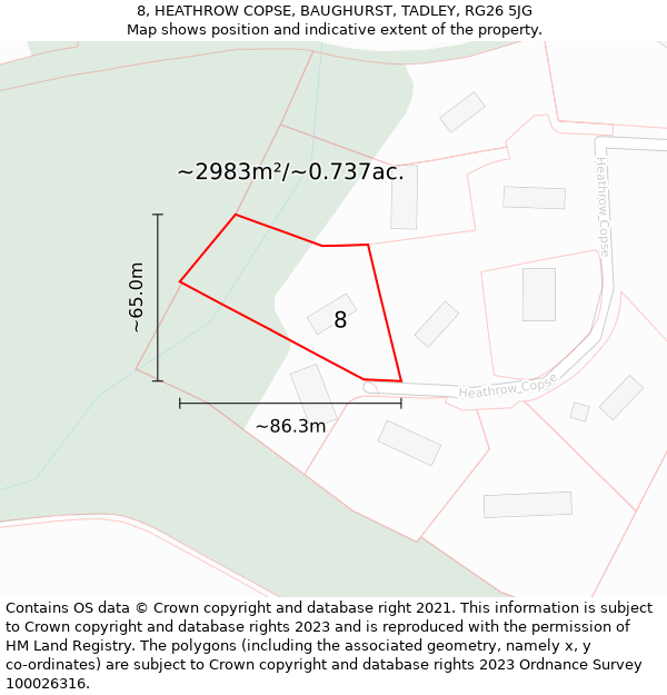 8, HEATHROW COPSE, BAUGHURST, TADLEY, RG26 5JG: Plot and title map