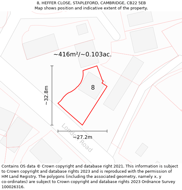 8, HEFFER CLOSE, STAPLEFORD, CAMBRIDGE, CB22 5EB: Plot and title map