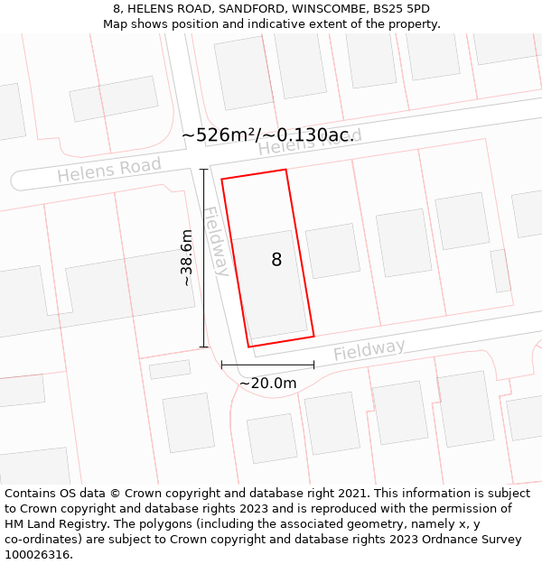 8, HELENS ROAD, SANDFORD, WINSCOMBE, BS25 5PD: Plot and title map