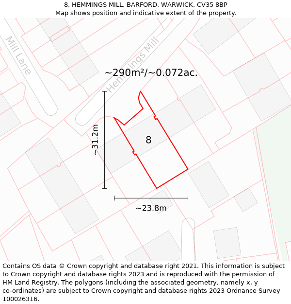 8, HEMMINGS MILL, BARFORD, WARWICK, CV35 8BP: Plot and title map