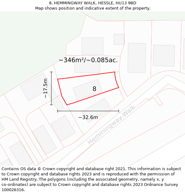 8, HEMMINGWAY WALK, HESSLE, HU13 9BD: Plot and title map