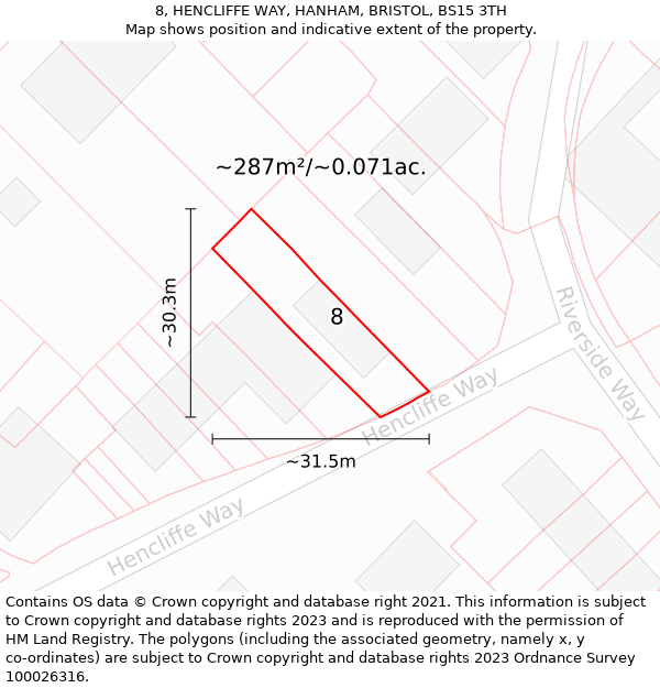 8, HENCLIFFE WAY, HANHAM, BRISTOL, BS15 3TH: Plot and title map