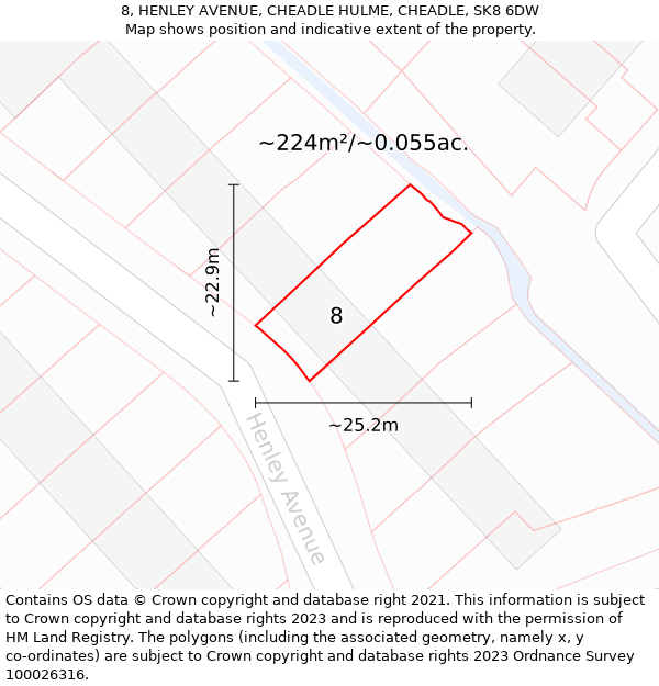 8, HENLEY AVENUE, CHEADLE HULME, CHEADLE, SK8 6DW: Plot and title map