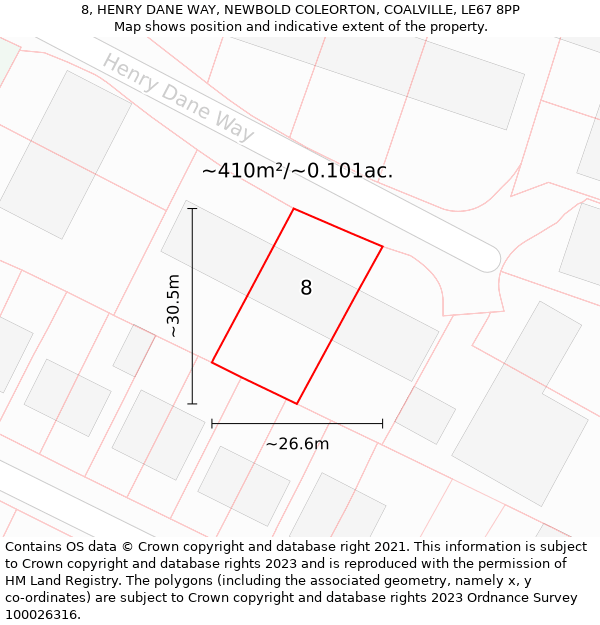 8, HENRY DANE WAY, NEWBOLD COLEORTON, COALVILLE, LE67 8PP: Plot and title map