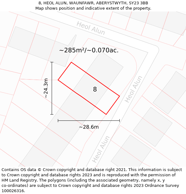 8, HEOL ALUN, WAUNFAWR, ABERYSTWYTH, SY23 3BB: Plot and title map