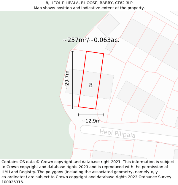 8, HEOL PILIPALA, RHOOSE, BARRY, CF62 3LP: Plot and title map