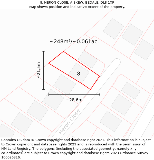 8, HERON CLOSE, AISKEW, BEDALE, DL8 1XF: Plot and title map