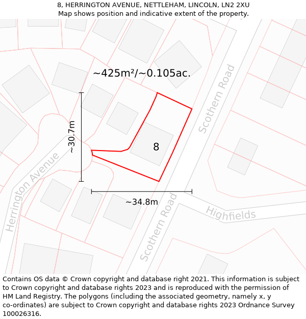 8, HERRINGTON AVENUE, NETTLEHAM, LINCOLN, LN2 2XU: Plot and title map