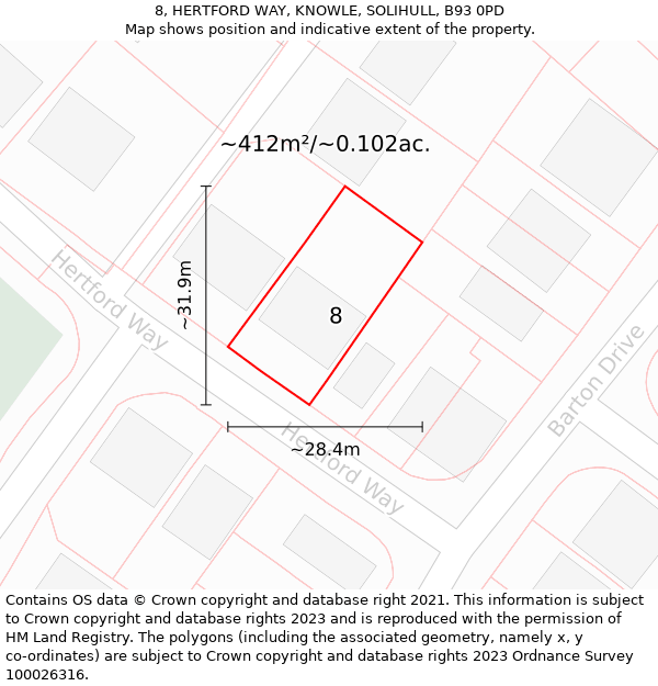 8, HERTFORD WAY, KNOWLE, SOLIHULL, B93 0PD: Plot and title map