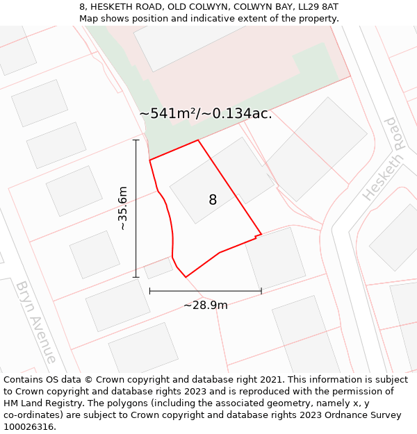 8, HESKETH ROAD, OLD COLWYN, COLWYN BAY, LL29 8AT: Plot and title map