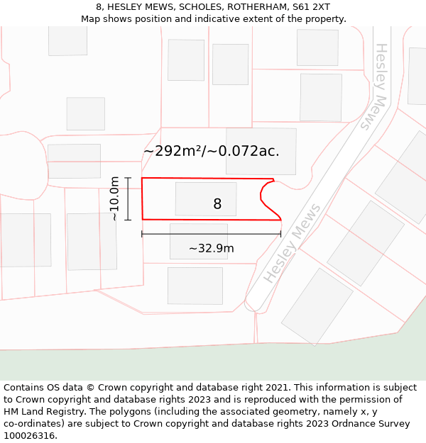 8, HESLEY MEWS, SCHOLES, ROTHERHAM, S61 2XT: Plot and title map