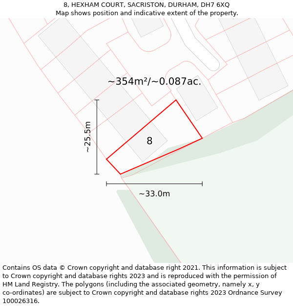 8, HEXHAM COURT, SACRISTON, DURHAM, DH7 6XQ: Plot and title map