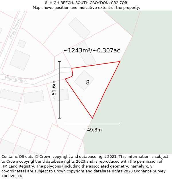 8, HIGH BEECH, SOUTH CROYDON, CR2 7QB: Plot and title map