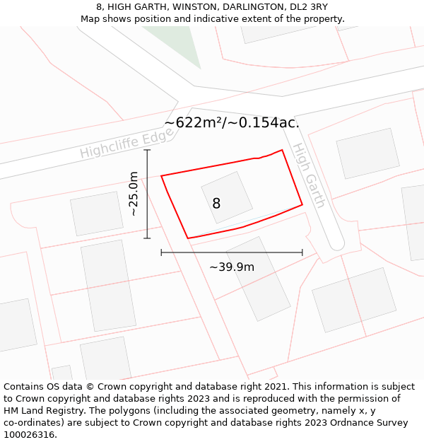 8, HIGH GARTH, WINSTON, DARLINGTON, DL2 3RY: Plot and title map