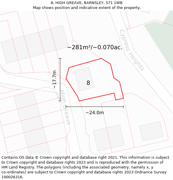 8, HIGH GREAVE, BARNSLEY, S71 1WB: Plot and title map