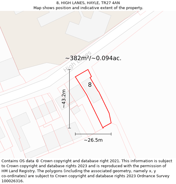 8, HIGH LANES, HAYLE, TR27 4AN: Plot and title map