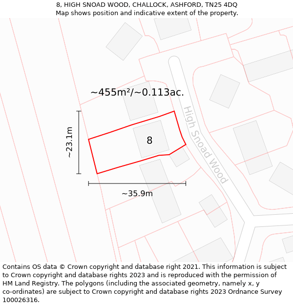 8, HIGH SNOAD WOOD, CHALLOCK, ASHFORD, TN25 4DQ: Plot and title map