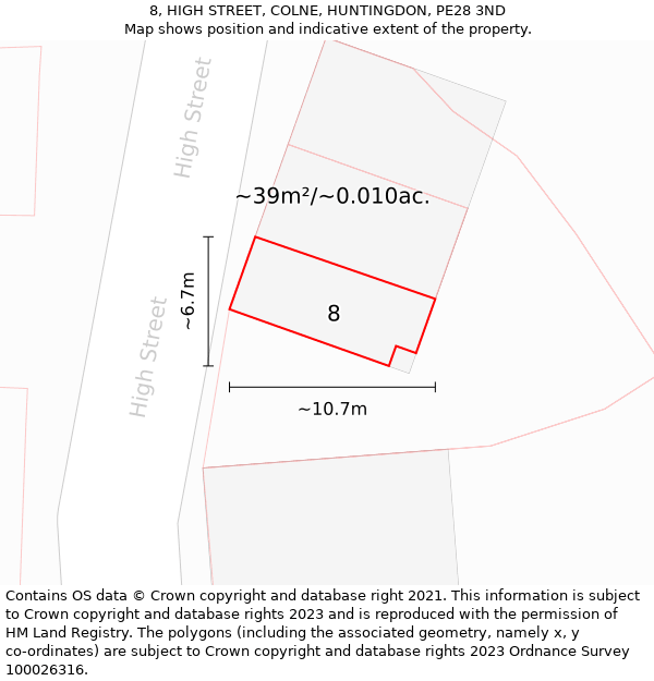 8, HIGH STREET, COLNE, HUNTINGDON, PE28 3ND: Plot and title map