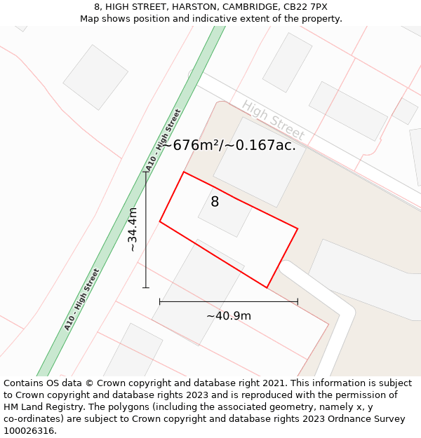 8, HIGH STREET, HARSTON, CAMBRIDGE, CB22 7PX: Plot and title map