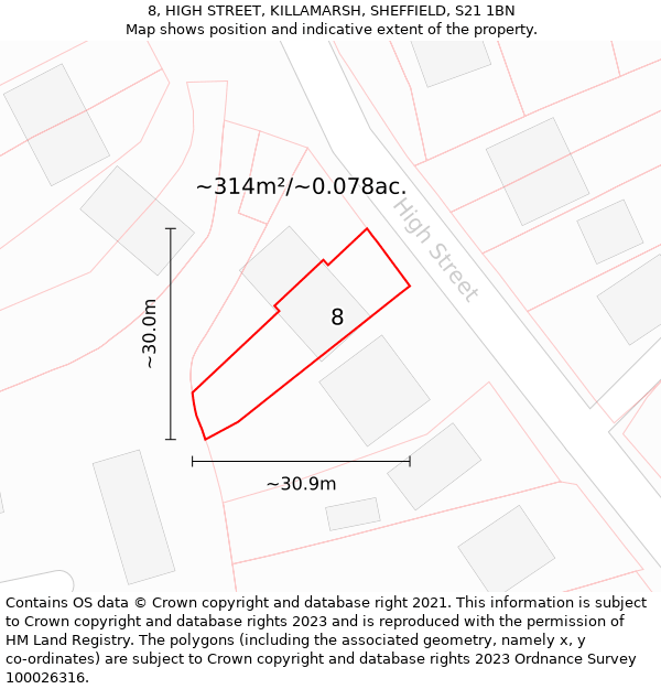 8, HIGH STREET, KILLAMARSH, SHEFFIELD, S21 1BN: Plot and title map