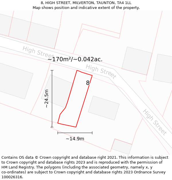 8, HIGH STREET, MILVERTON, TAUNTON, TA4 1LL: Plot and title map