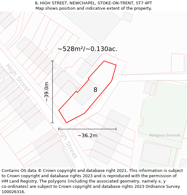 8, HIGH STREET, NEWCHAPEL, STOKE-ON-TRENT, ST7 4PT: Plot and title map