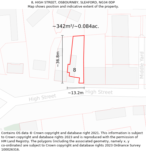 8, HIGH STREET, OSBOURNBY, SLEAFORD, NG34 0DP: Plot and title map